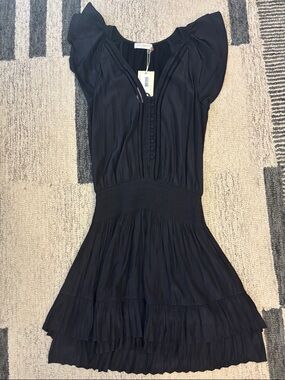 Ramy Brook Black Tiered Midi Dress, Pleated Mini Dress NWT $595